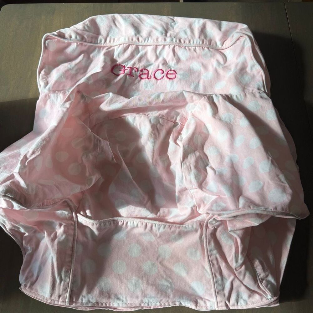 Pottery Barn Anywhere Chair Slipcover Pink Large Polka Dots Monogramed GRACE